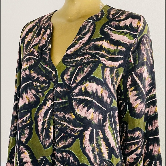 NILE Tropical PALM Leaf Print Resort Style Blouse Large - Picture 9 of 12